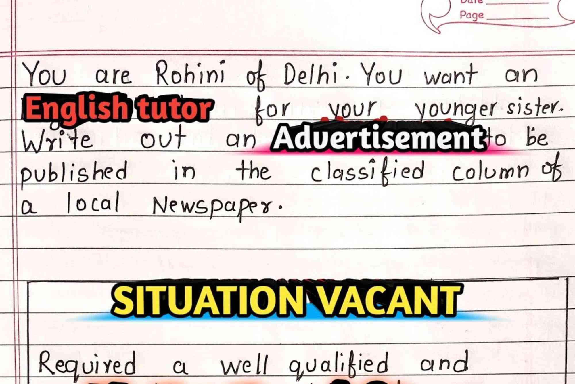 Advertisement for Situation Vacant for Teacher